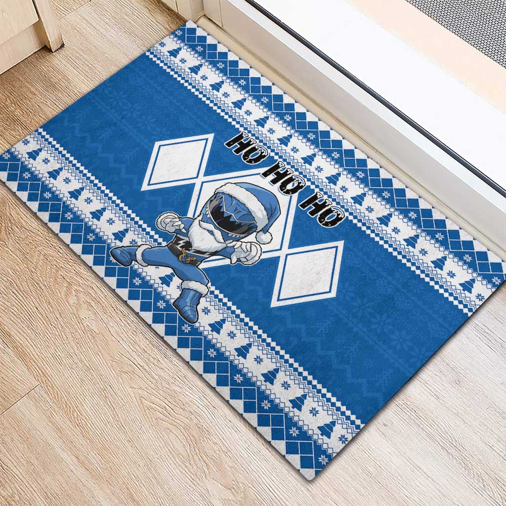 Power Blue Ranger Santa Claus Rubber Doormat Funny Christmas - Wonder Print Shop
