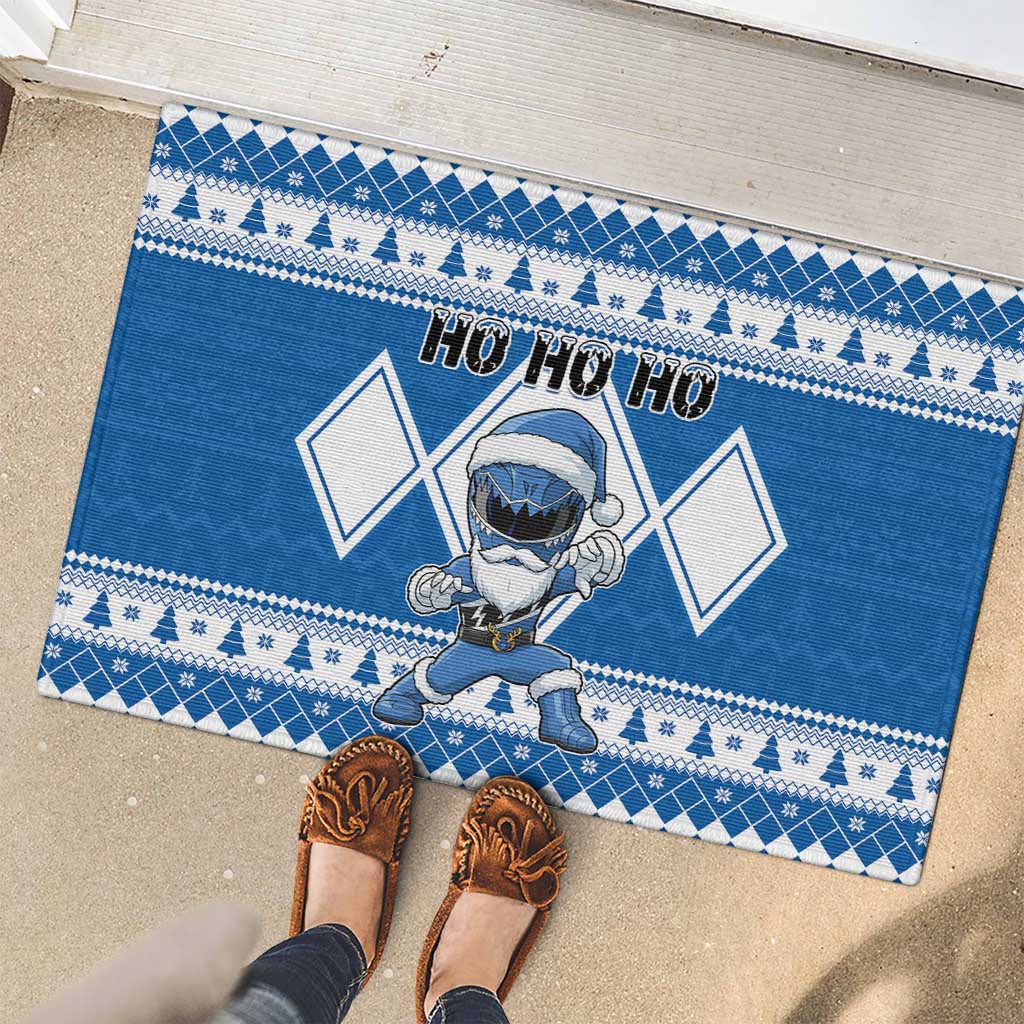 Power Blue Ranger Santa Claus Rubber Doormat Funny Christmas - Wonder Print Shop
