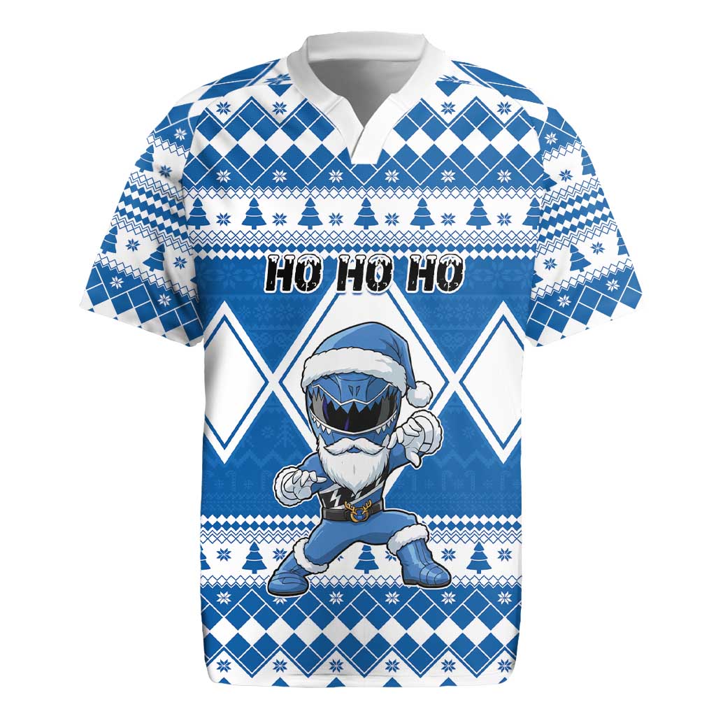 Personalized Power Blue Ranger Santa Claus Rugby Jersey Funny Christmas - Wonder Print Shop