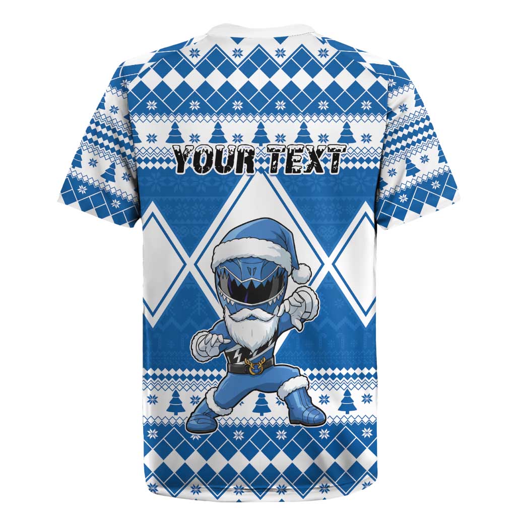 Personalized Power Blue Ranger Santa Claus Rugby Jersey Funny Christmas - Wonder Print Shop