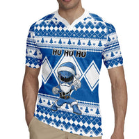 Personalized Power Blue Ranger Santa Claus Rugby Jersey Funny Christmas - Wonder Print Shop
