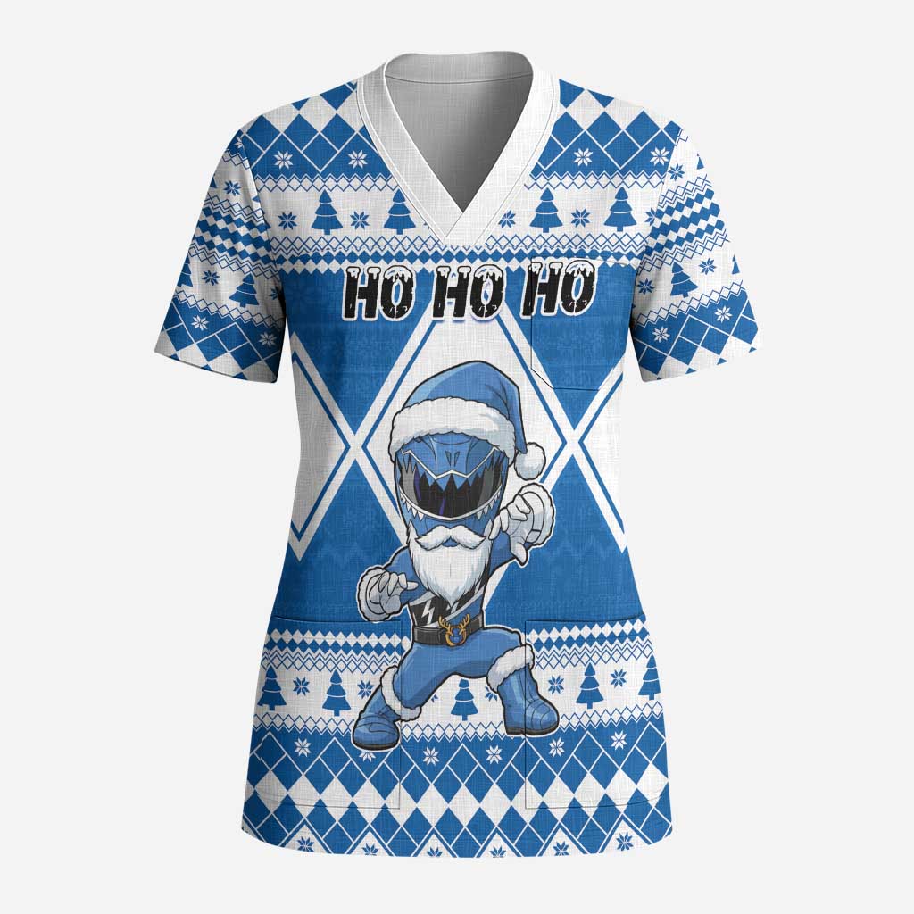 Personalized Power Blue Ranger Santa Claus Scrub Top Funny Christmas - Wonder Print Shop
