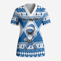 Personalized Power Blue Ranger Santa Claus Scrub Top Funny Christmas - Wonder Print Shop