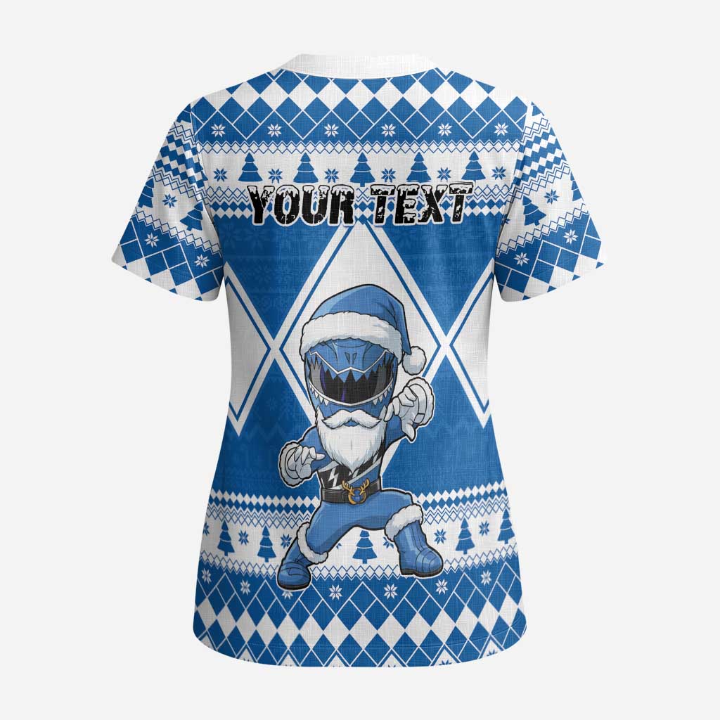 Personalized Power Blue Ranger Santa Claus Scrub Top Funny Christmas - Wonder Print Shop