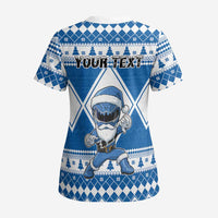 Personalized Power Blue Ranger Santa Claus Scrub Top Funny Christmas - Wonder Print Shop