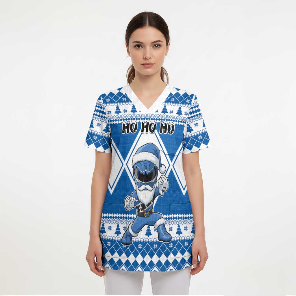 Personalized Power Blue Ranger Santa Claus Scrub Top Funny Christmas - Wonder Print Shop
