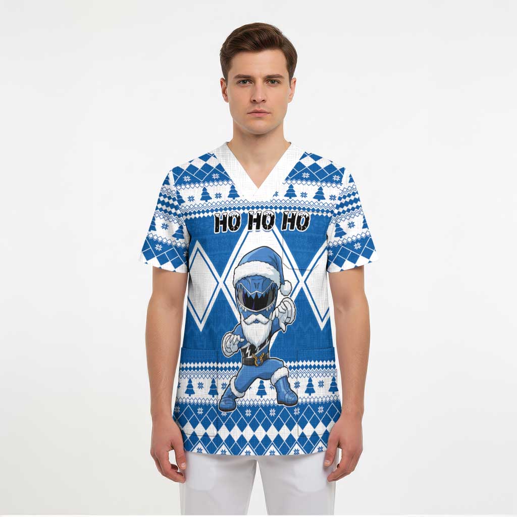 Personalized Power Blue Ranger Santa Claus Scrub Top Funny Christmas - Wonder Print Shop