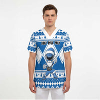 Personalized Power Blue Ranger Santa Claus Scrub Top Funny Christmas - Wonder Print Shop