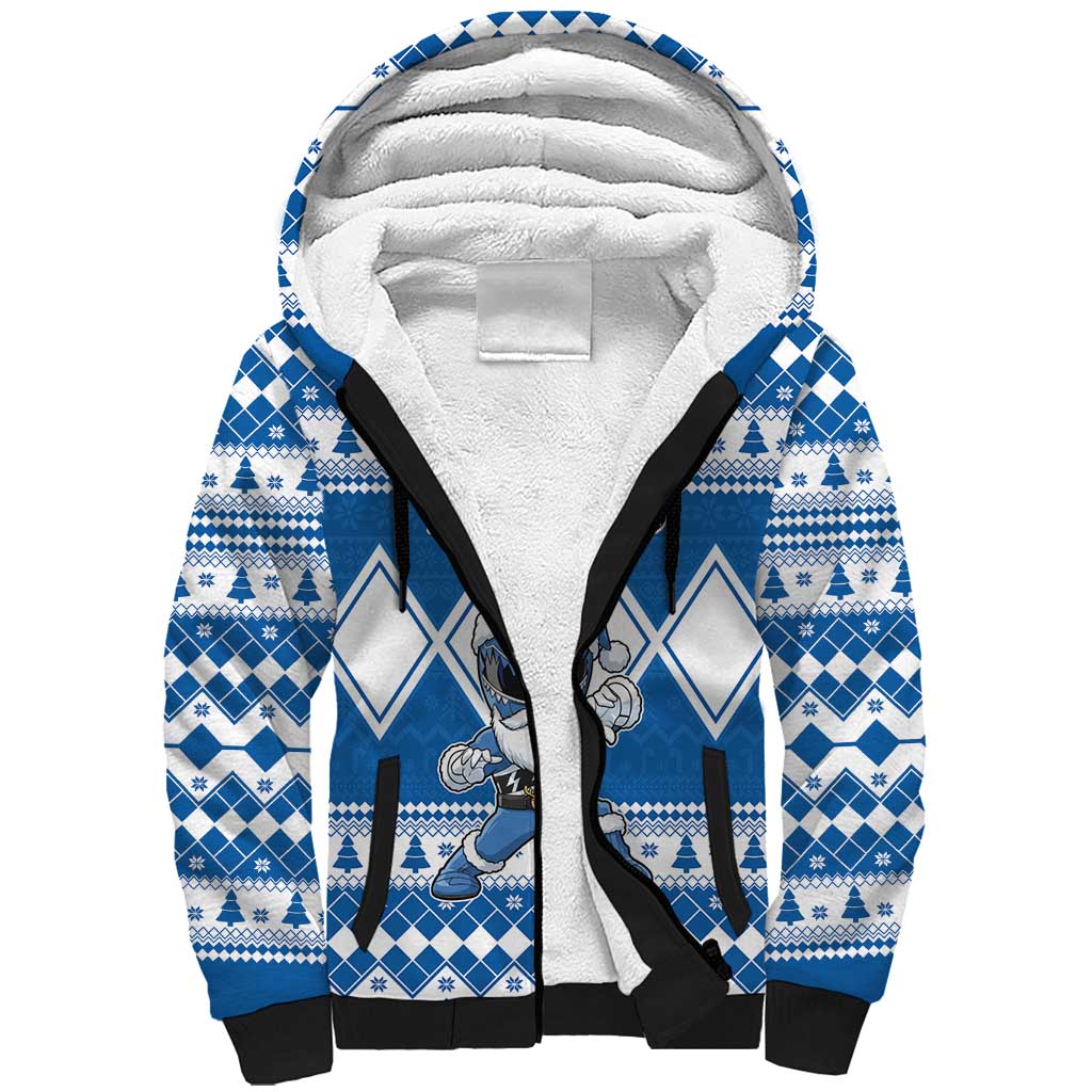 Personalized Power Blue Ranger Santa Claus Sherpa Hoodie Funny Christmas - Wonder Print Shop