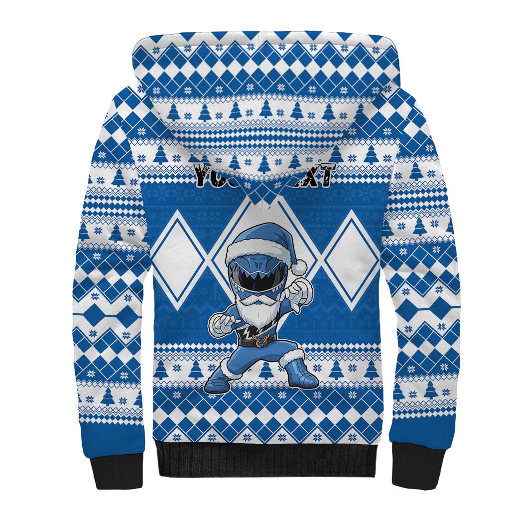 Personalized Power Blue Ranger Santa Claus Sherpa Hoodie Funny Christmas - Wonder Print Shop