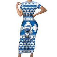 Personalized Power Blue Ranger Santa Claus Short Sleeve Bodycon Dress Funny Christmas - Wonder Print Shop
