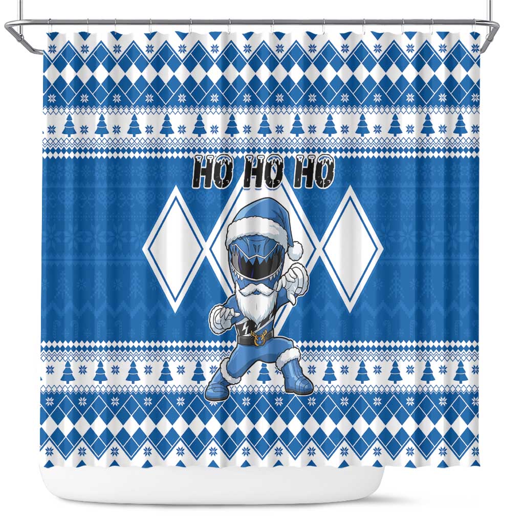 Power Blue Ranger Santa Claus Shower Curtain Funny Christmas - Wonder Print Shop