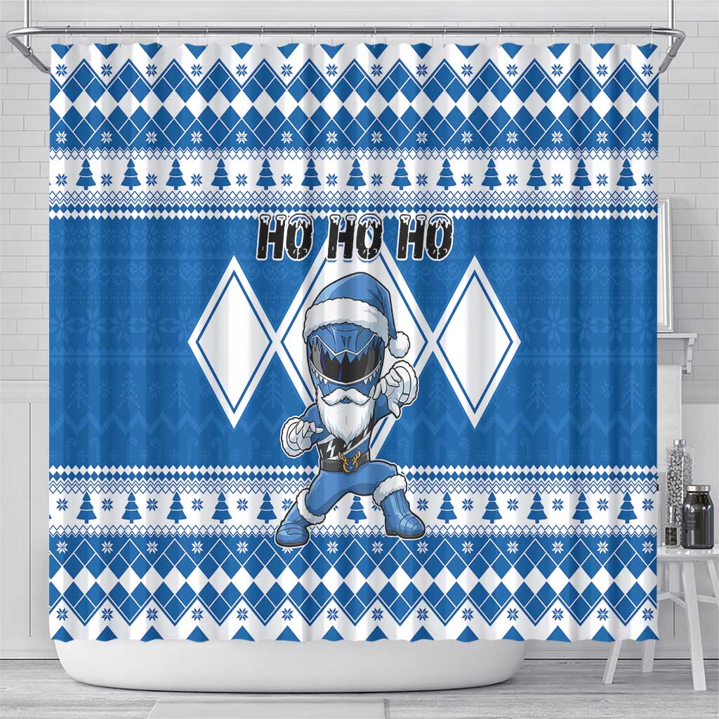 Power Blue Ranger Santa Claus Shower Curtain Funny Christmas - Wonder Print Shop
