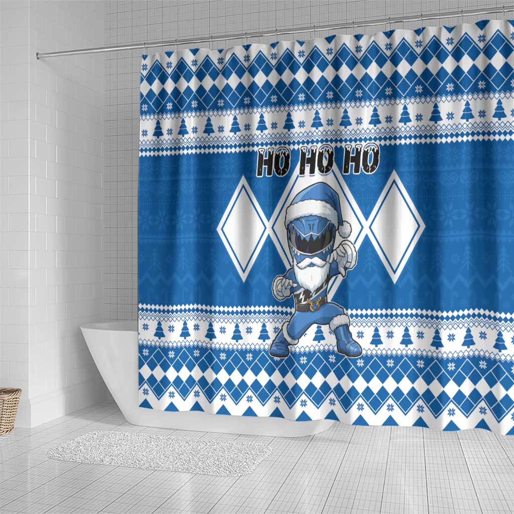 Power Blue Ranger Santa Claus Shower Curtain Funny Christmas - Wonder Print Shop
