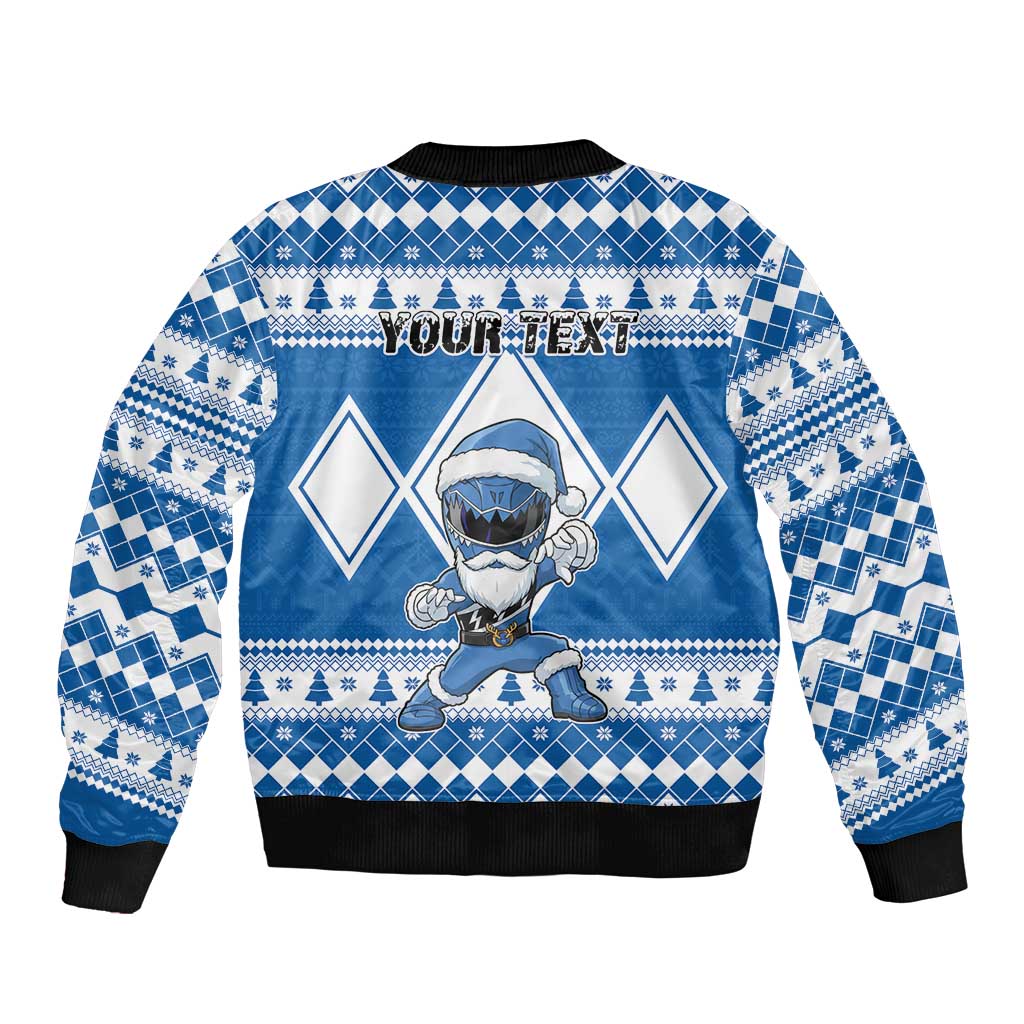 Personalized Power Blue Ranger Santa Claus Sleeve Zip Bomber Jacket Funny Christmas - Wonder Print Shop