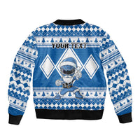 Personalized Power Blue Ranger Santa Claus Sleeve Zip Bomber Jacket Funny Christmas - Wonder Print Shop