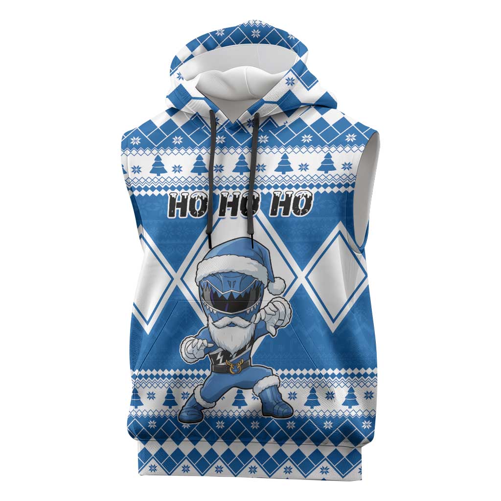 Personalized Power Blue Ranger Santa Claus Sleeveless Hoodie Funny Christmas - Wonder Print Shop