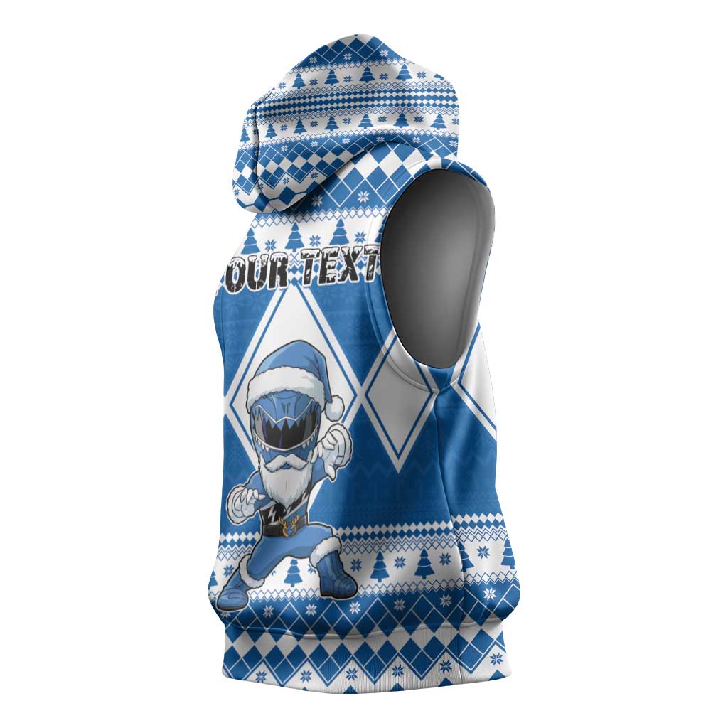 Personalized Power Blue Ranger Santa Claus Sleeveless Hoodie Funny Christmas - Wonder Print Shop