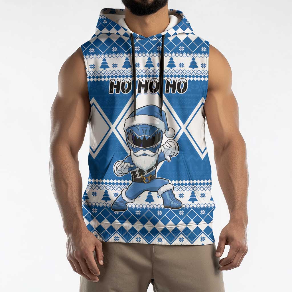 Personalized Power Blue Ranger Santa Claus Sleeveless Hoodie Funny Christmas - Wonder Print Shop