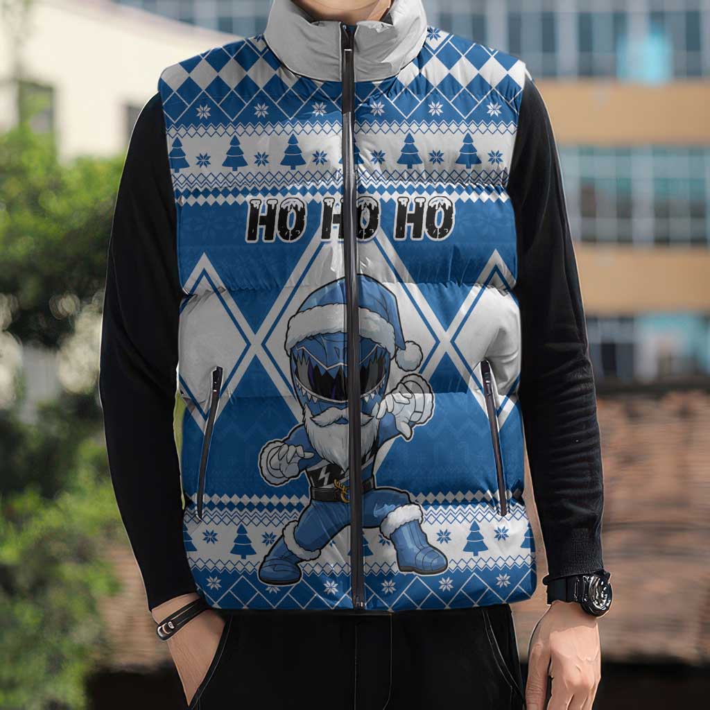 Personalized Power Blue Ranger Santa Claus Sleeveless Puffer Jacket Funny Christmas - Wonder Print Shop