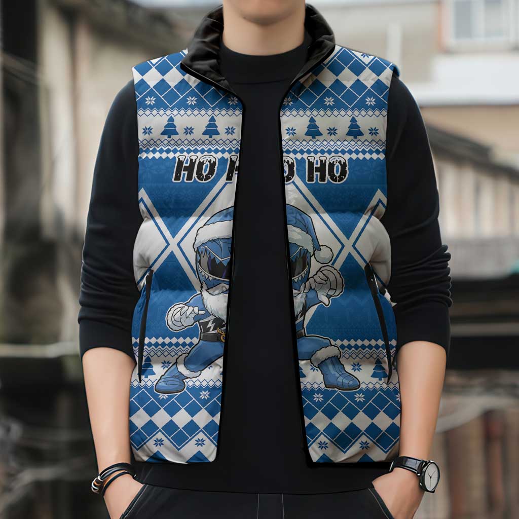 Personalized Power Blue Ranger Santa Claus Sleeveless Puffer Jacket Funny Christmas - Wonder Print Shop