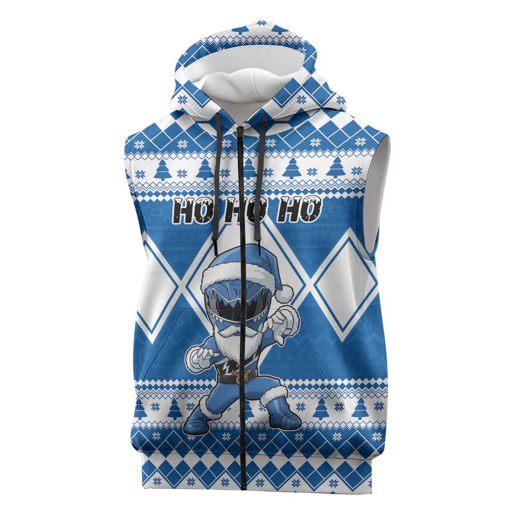 Personalized Power Blue Ranger Santa Claus Sleeveless Zip Hoodie Funny Christmas - Wonder Print Shop