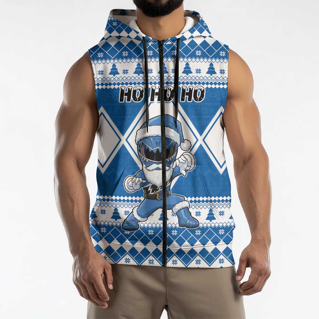 Personalized Power Blue Ranger Santa Claus Sleeveless Zip Hoodie Funny Christmas - Wonder Print Shop