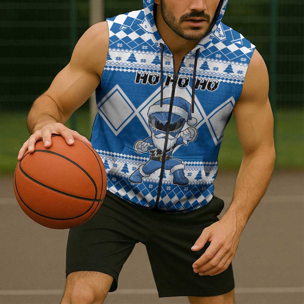 Personalized Power Blue Ranger Santa Claus Sleeveless Zip Hoodie Funny Christmas - Wonder Print Shop