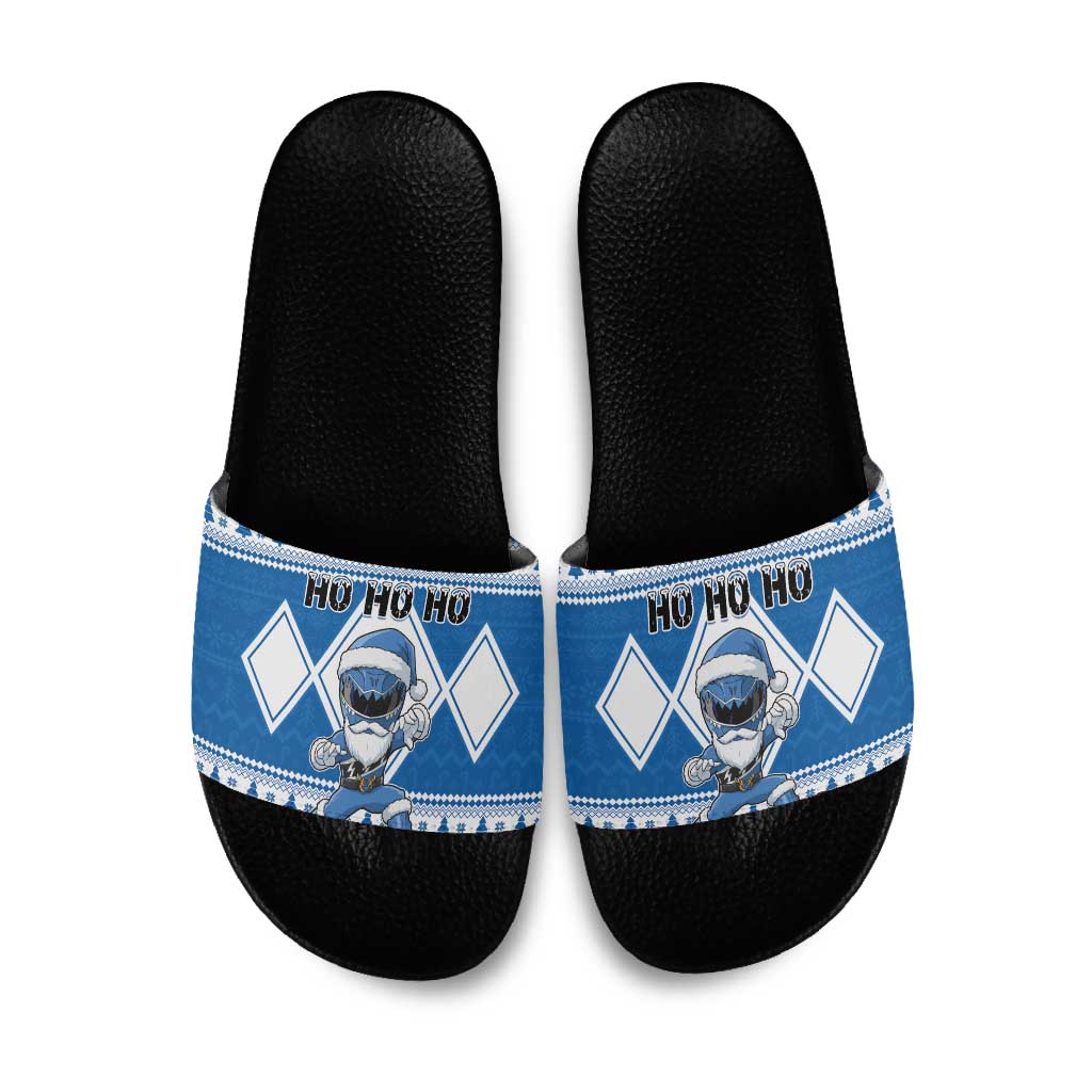 Power Blue Ranger Santa Claus Slide Sandals Funny Christmas - Wonder Print Shop