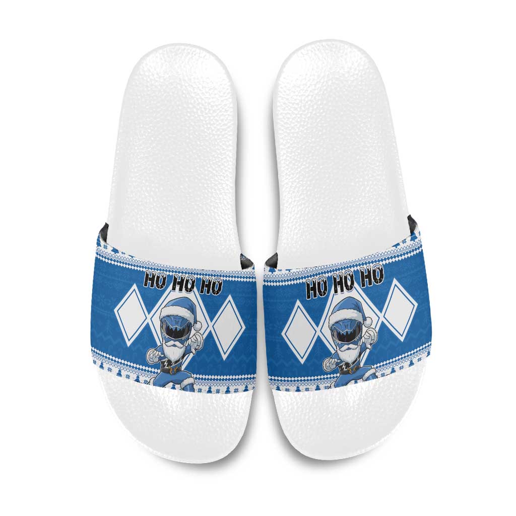 Power Blue Ranger Santa Claus Slide Sandals Funny Christmas - Wonder Print Shop