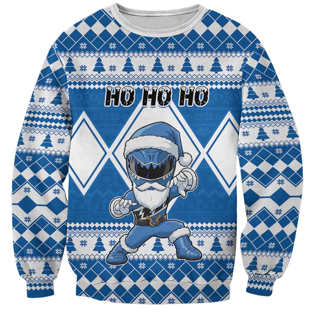Personalized Power Blue Ranger Santa Claus Sweatshirt Funny Christmas - Wonder Print Shop