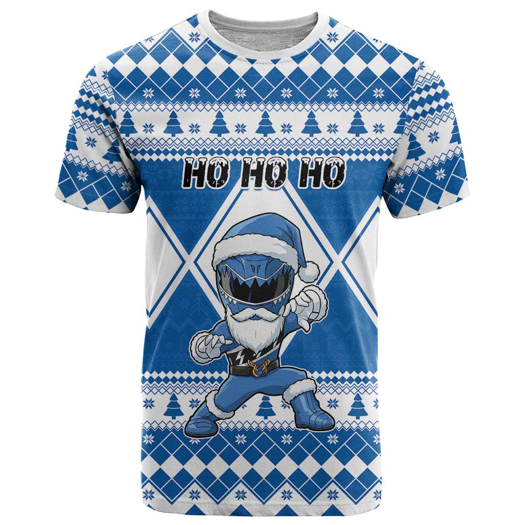 Personalized Power Blue Ranger Santa Claus T Shirt Funny Christmas - Wonder Print Shop