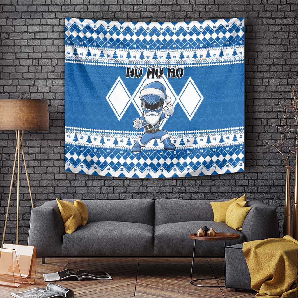 Power Blue Ranger Santa Claus Tapestry Funny Christmas - Wonder Print Shop