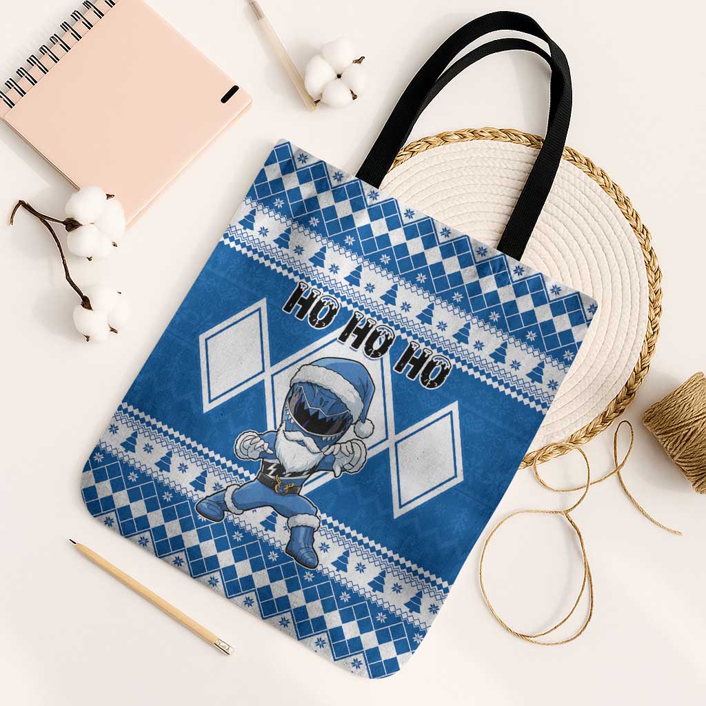 Power Blue Ranger Santa Claus Tote Bag Funny Christmas - Wonder Print Shop