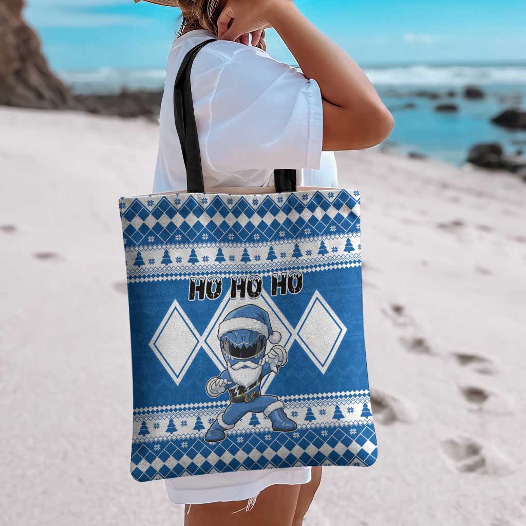 Power Blue Ranger Santa Claus Tote Bag Funny Christmas - Wonder Print Shop