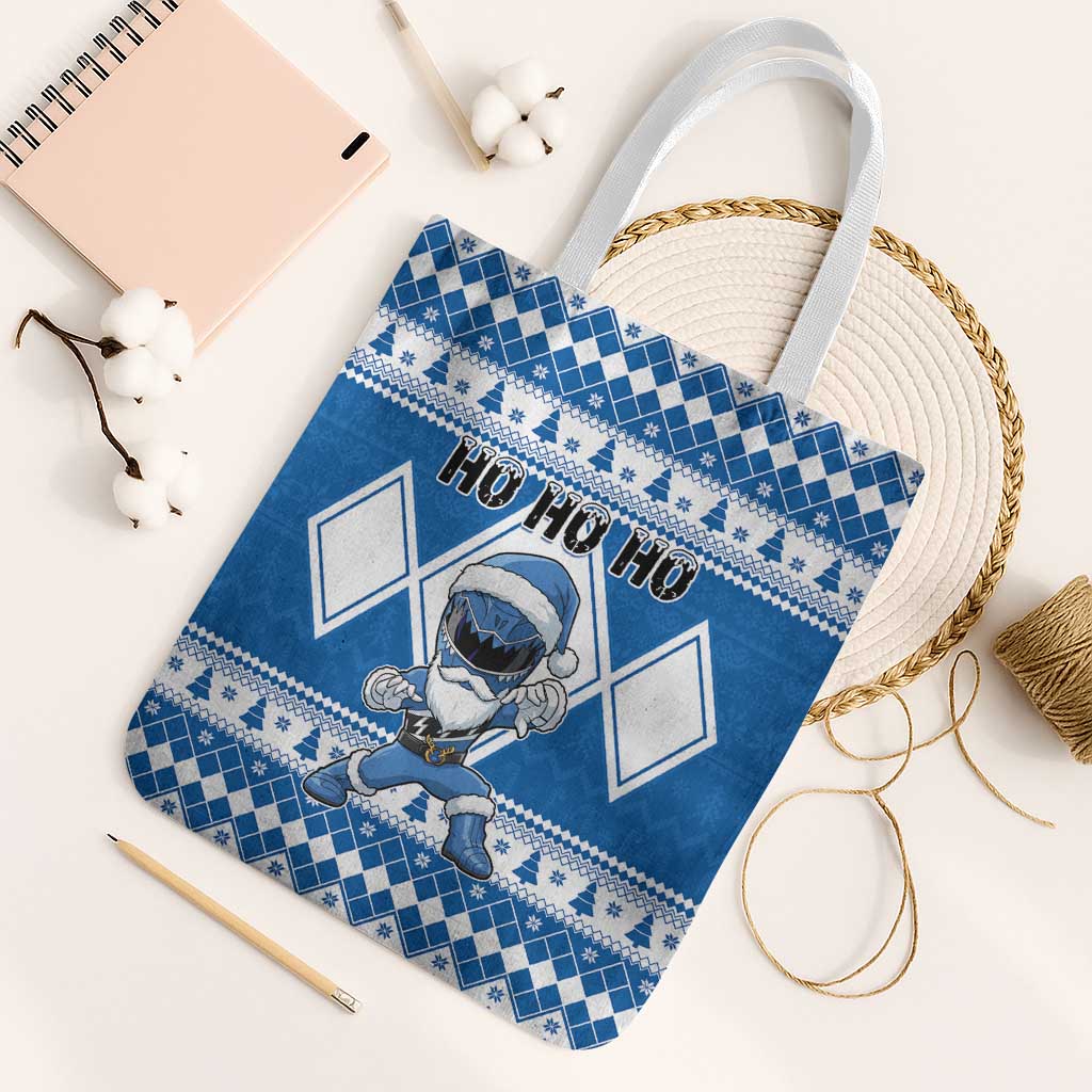 Power Blue Ranger Santa Claus Tote Bag Funny Christmas - Wonder Print Shop