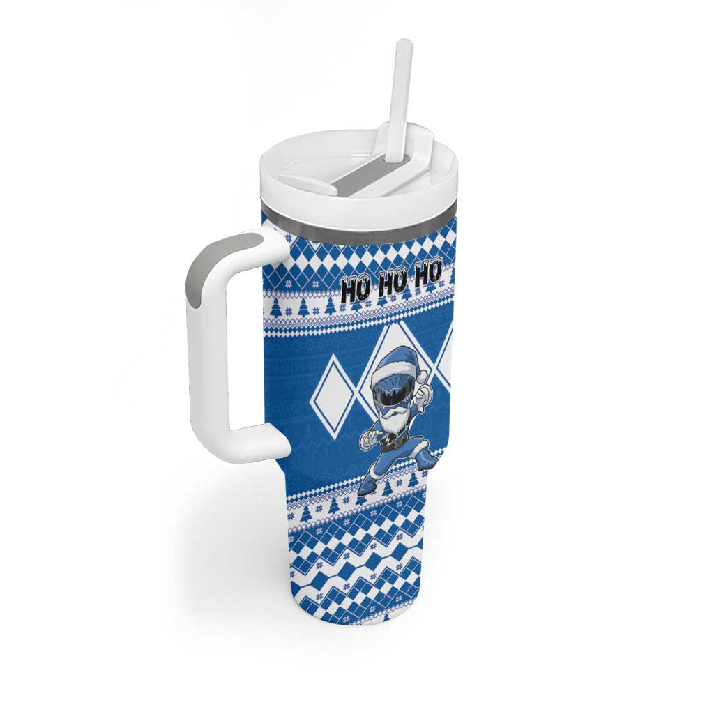 Personalized Power Blue Ranger Santa Claus Tumbler With Handle Funny Christmas - Wonder Print Shop