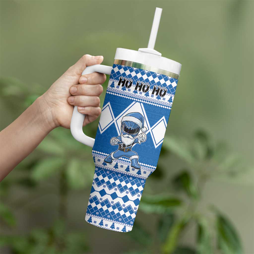 Personalized Power Blue Ranger Santa Claus Tumbler With Handle Funny Christmas - Wonder Print Shop