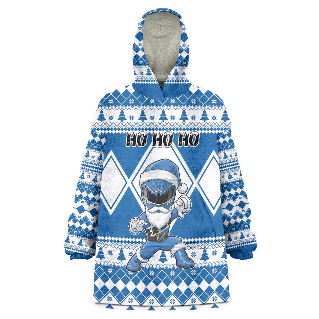 Personalized Power Blue Ranger Santa Claus Wearable Blanket Hoodie Funny Christmas - Wonder Print Shop
