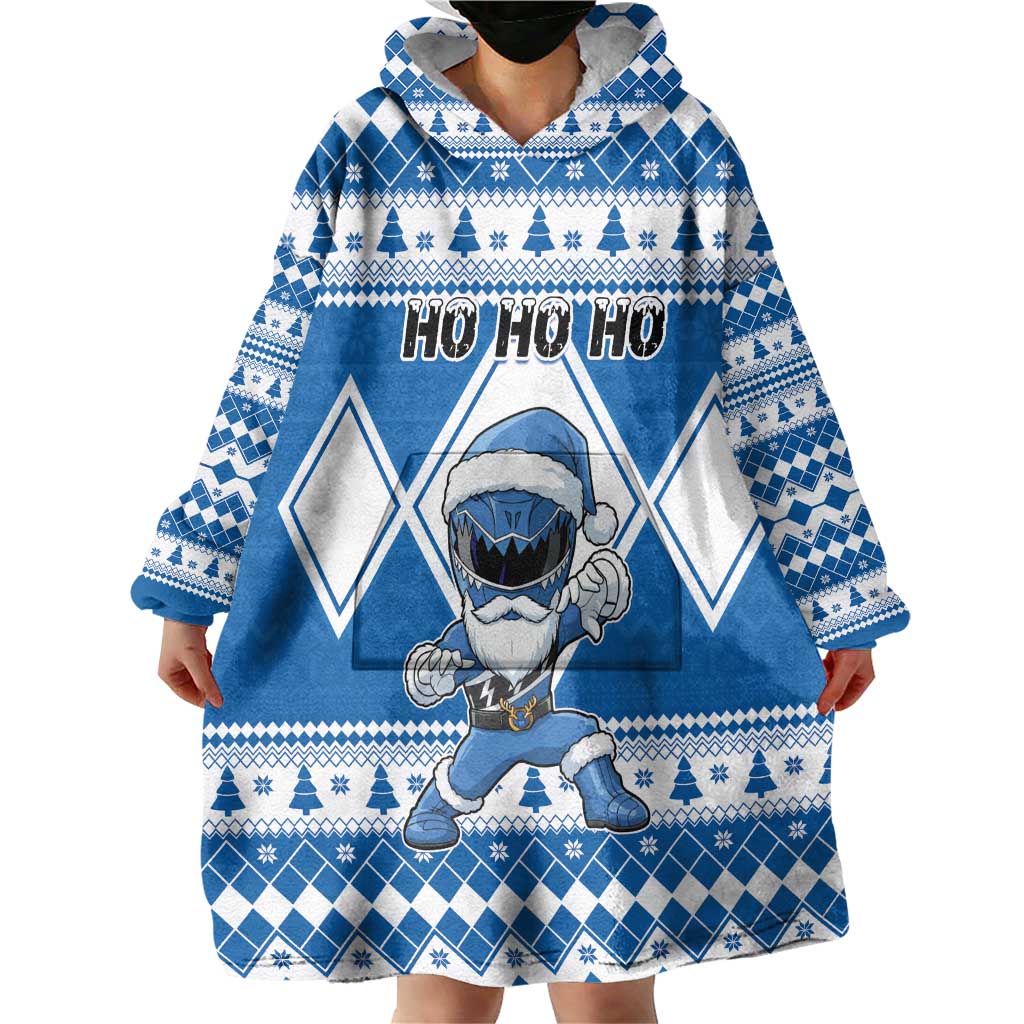 Personalized Power Blue Ranger Santa Claus Wearable Blanket Hoodie Funny Christmas - Wonder Print Shop