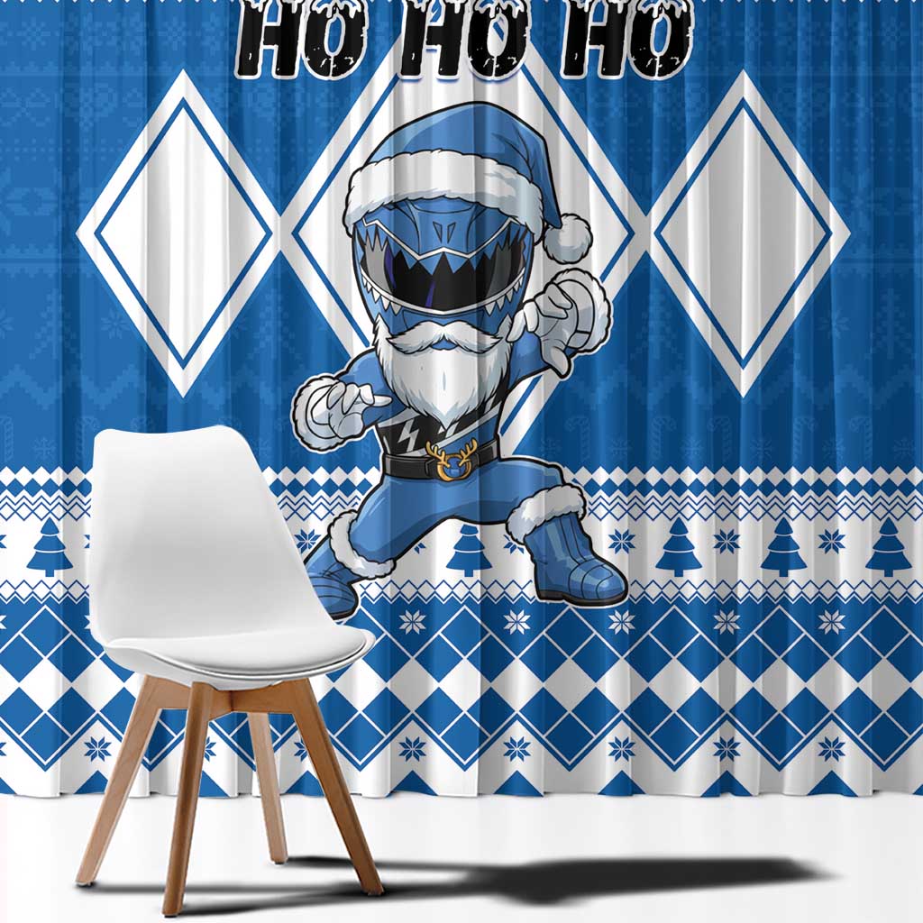Power Blue Ranger Santa Claus Window Curtain Funny Christmas - Wonder Print Shop