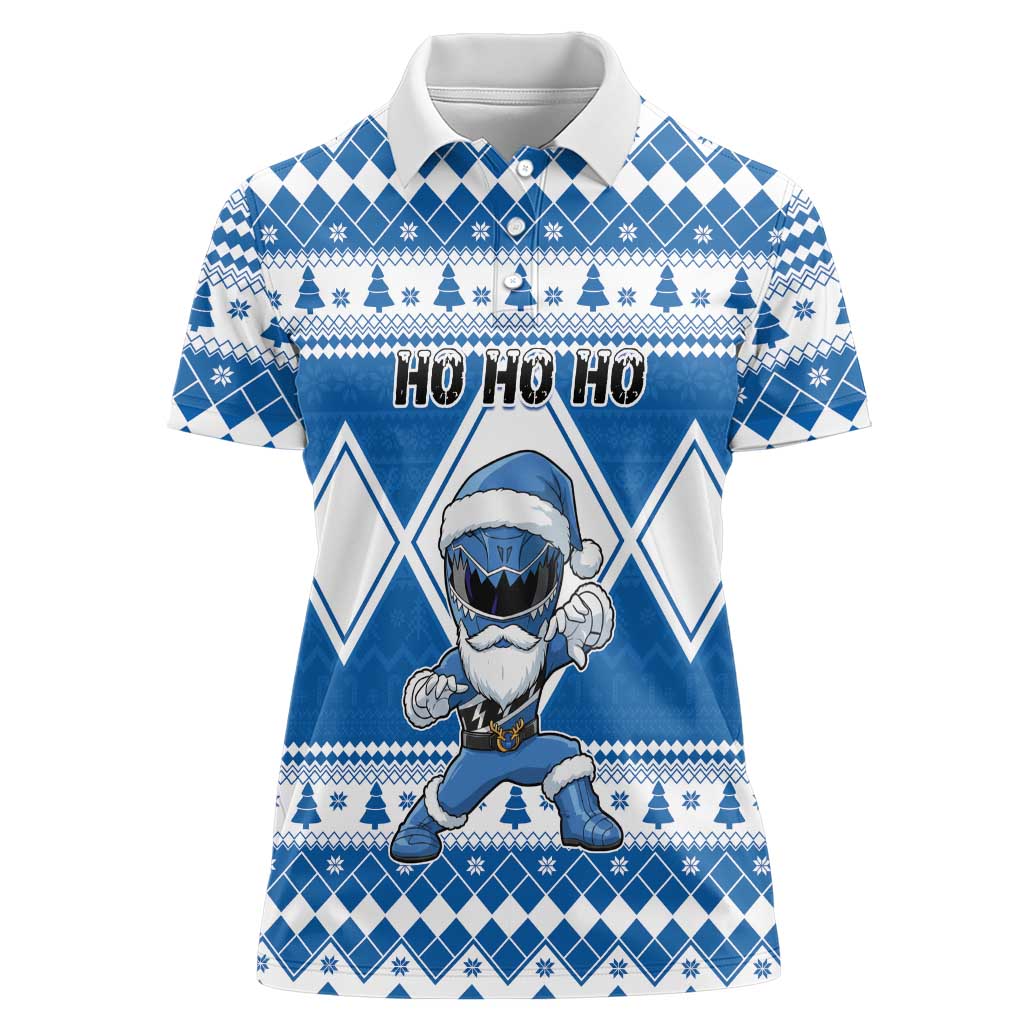 Personalized Power Blue Ranger Santa Claus Women Polo Shirt Funny Christmas - Wonder Print Shop