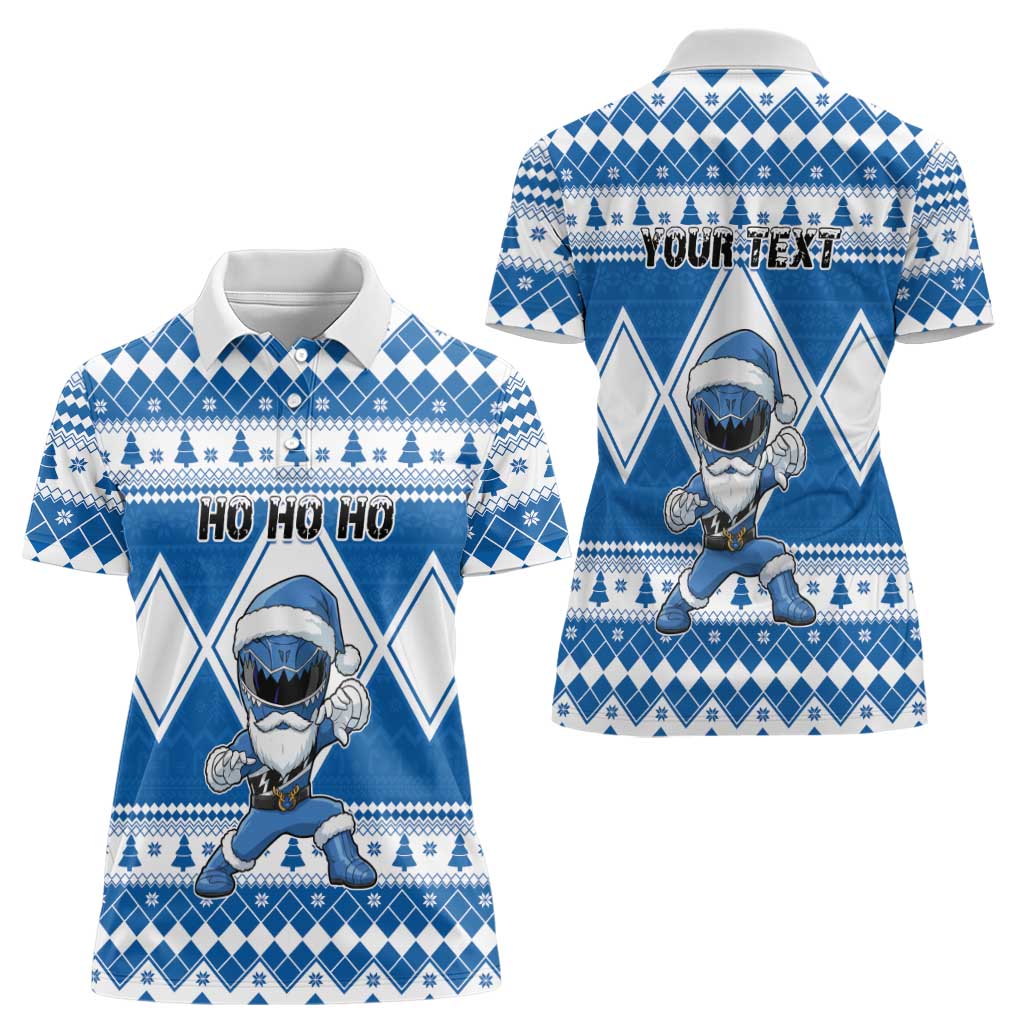 Personalized Power Blue Ranger Santa Claus Women Polo Shirt Funny Christmas - Wonder Print Shop