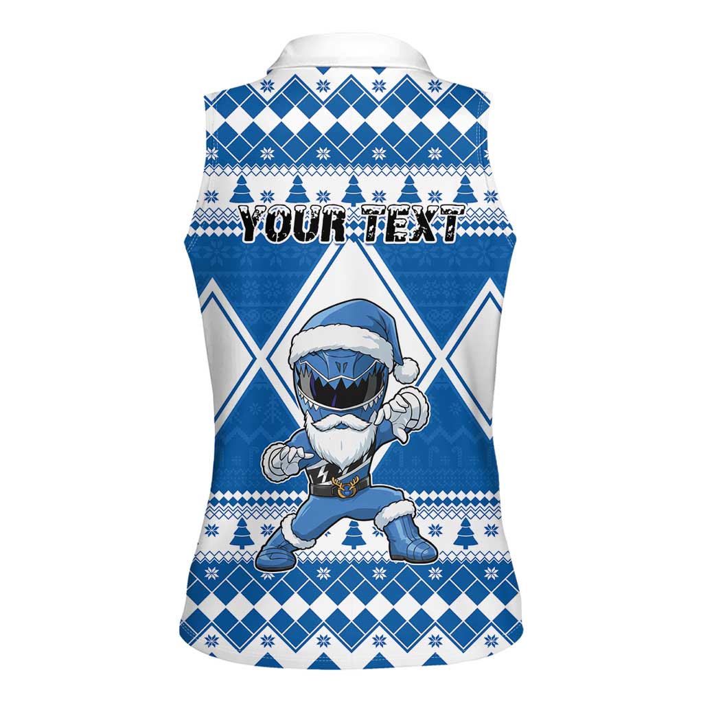 Personalized Power Blue Ranger Santa Claus Women Sleeveless Polo Shirt Funny Christmas - Wonder Print Shop