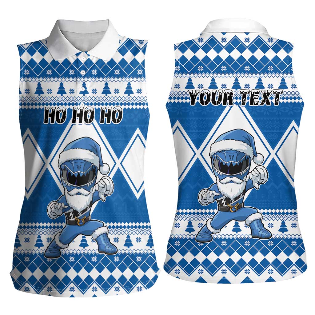 Personalized Power Blue Ranger Santa Claus Women Sleeveless Polo Shirt Funny Christmas - Wonder Print Shop
