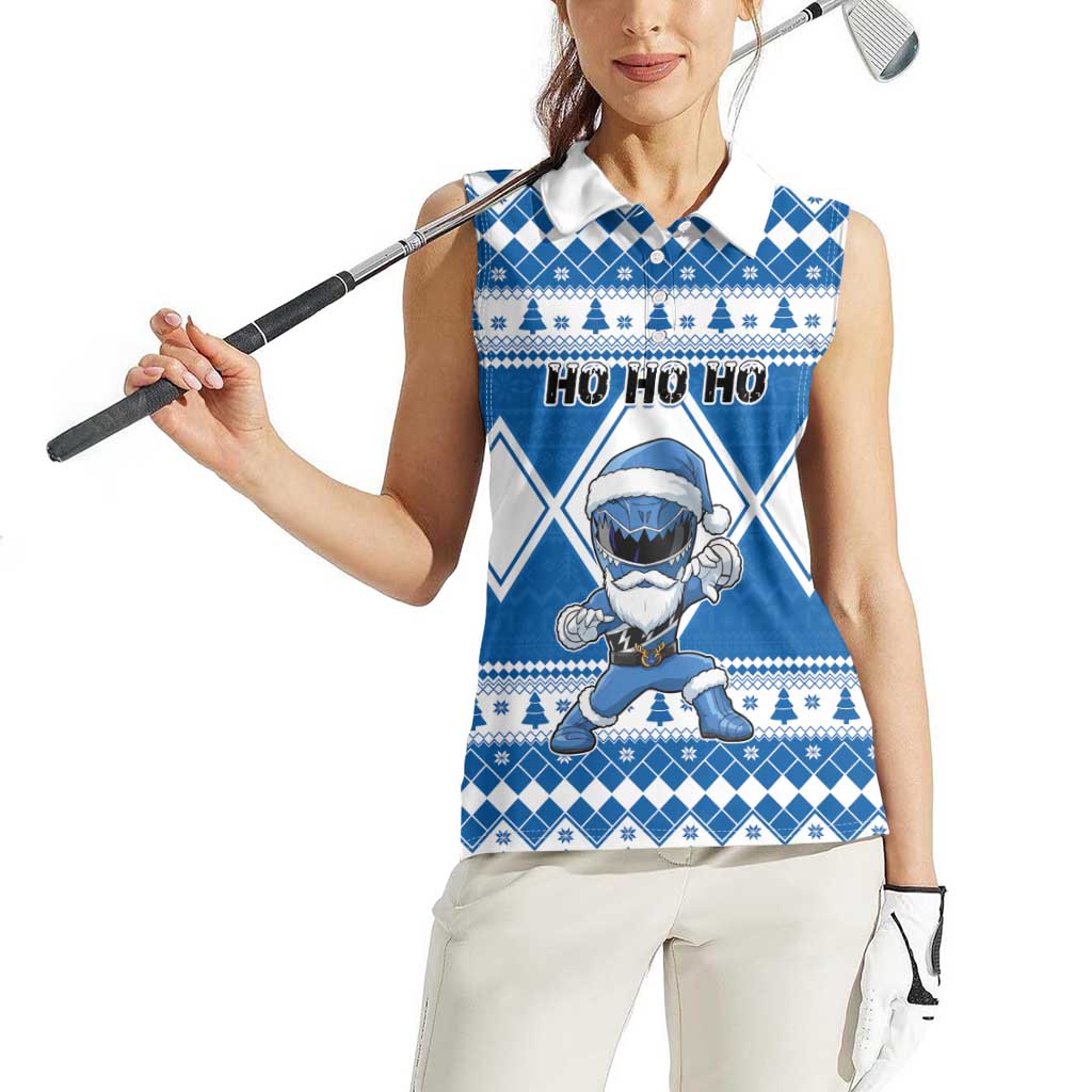 Personalized Power Blue Ranger Santa Claus Women Sleeveless Polo Shirt Funny Christmas - Wonder Print Shop