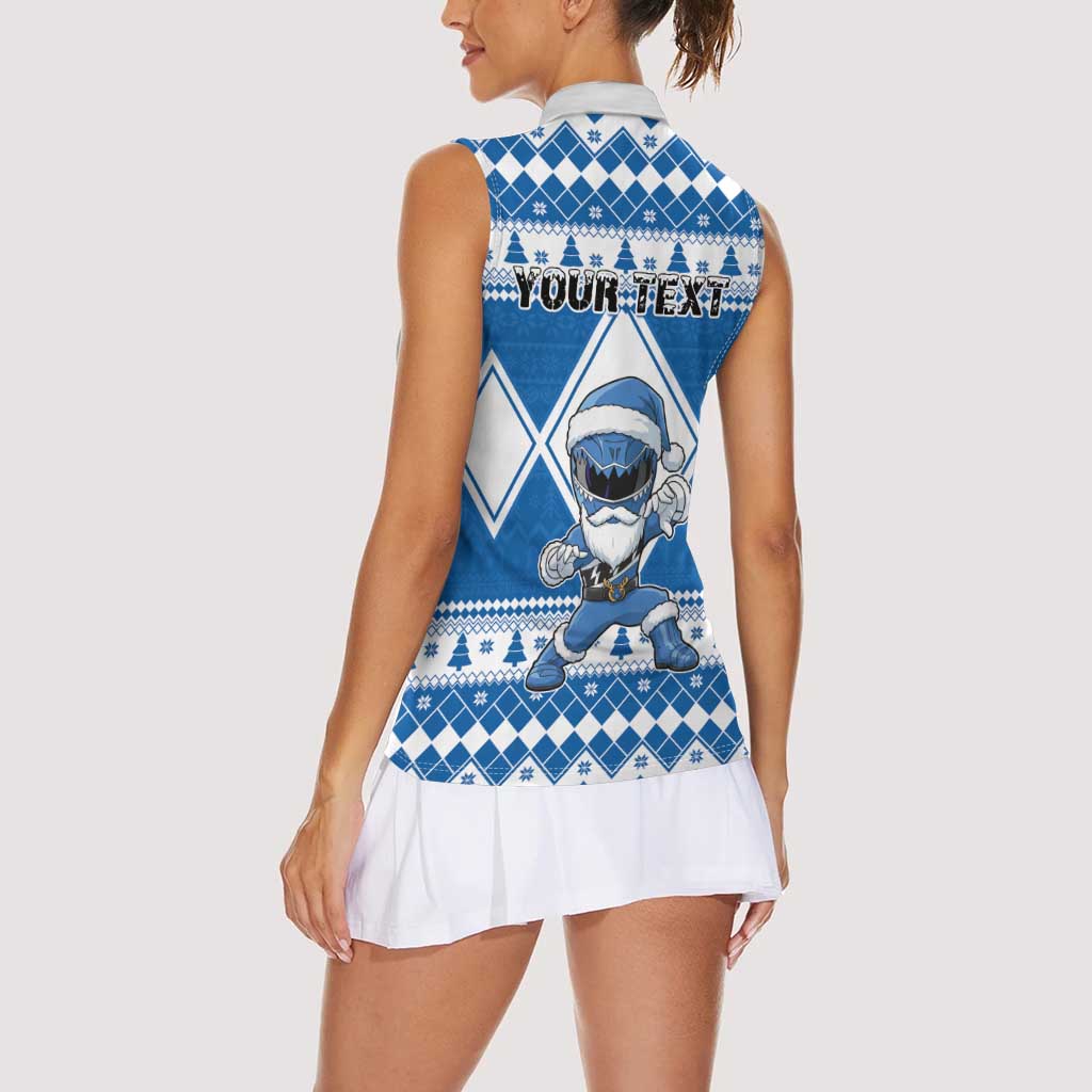 Personalized Power Blue Ranger Santa Claus Women Sleeveless Polo Shirt Funny Christmas - Wonder Print Shop
