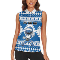 Personalized Power Blue Ranger Santa Claus Women Sleeveless Polo Shirt Funny Christmas - Wonder Print Shop
