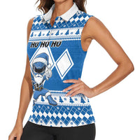 Personalized Power Blue Ranger Santa Claus Women Sleeveless Polo Shirt Funny Christmas - Wonder Print Shop