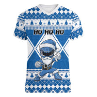 Personalized Power Blue Ranger Santa Claus Women V-Neck T-Shirt Funny Christmas - Wonder Print Shop